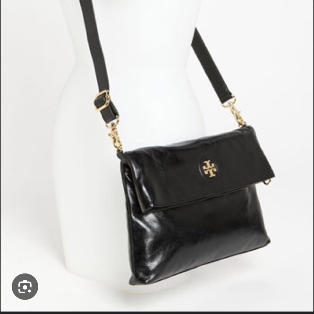 Tory Burch Dena messenger foldover black leather bag - Picture 2 of 14